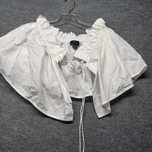 ELLERY White Cotton Ruffle Tie Front Blouse Puff Sleeve Cropped Top AU 12 US 8